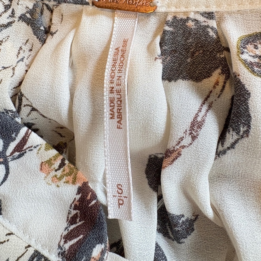 Free People Womens Pebble Crepe Butterfly Tunic  Ivory Fringe Boho Peasant Small - Picture 12 of 15